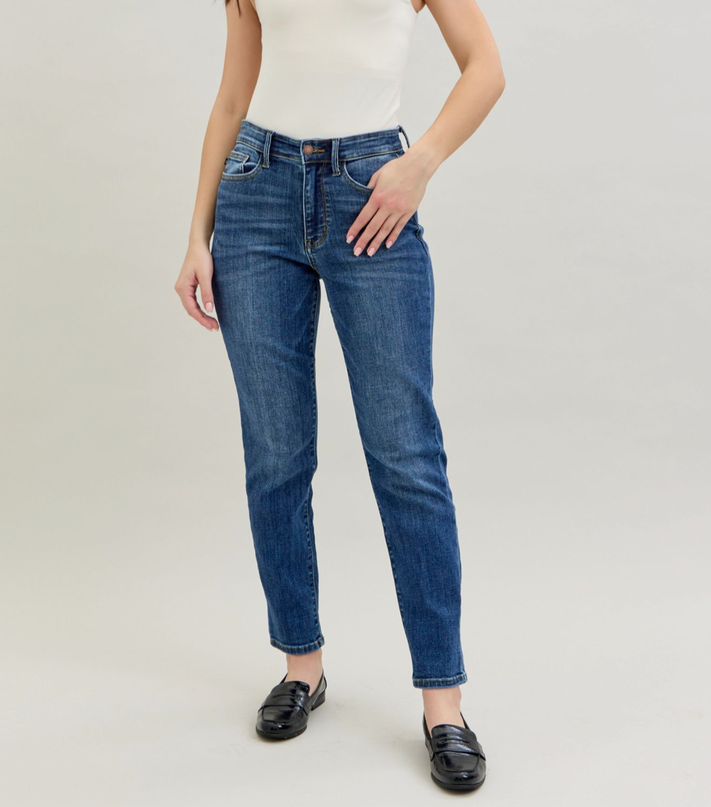 Dark Denim High-Waist Shield Back Pocket Slim Jeans