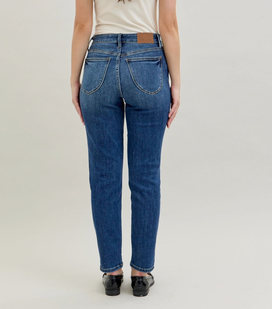 Dark Denim High-Waist Shield Back Pocket Slim Jeans