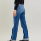 Medium Denim High-Waist Front Seam Detail & Cuffed Straight Jeans