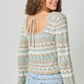 Ivory Sage Square Neck Eyelet Knit Top