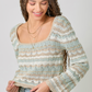 Ivory Sage Square Neck Eyelet Knit Top