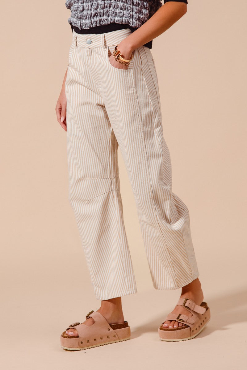 Mid Rise Barrel Pin Stripe Pants