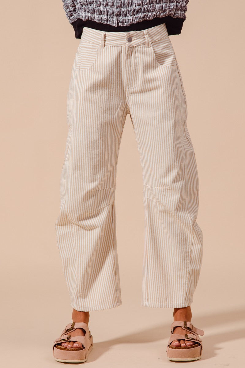 Mid Rise Barrel Pin Stripe Pants