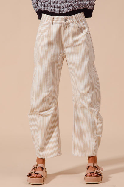 Mid Rise Barrel Pin Stripe Pants