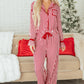 Red Stripe Contrast Velvet Trim Bow Knot Waist 2pcs Pajama Set