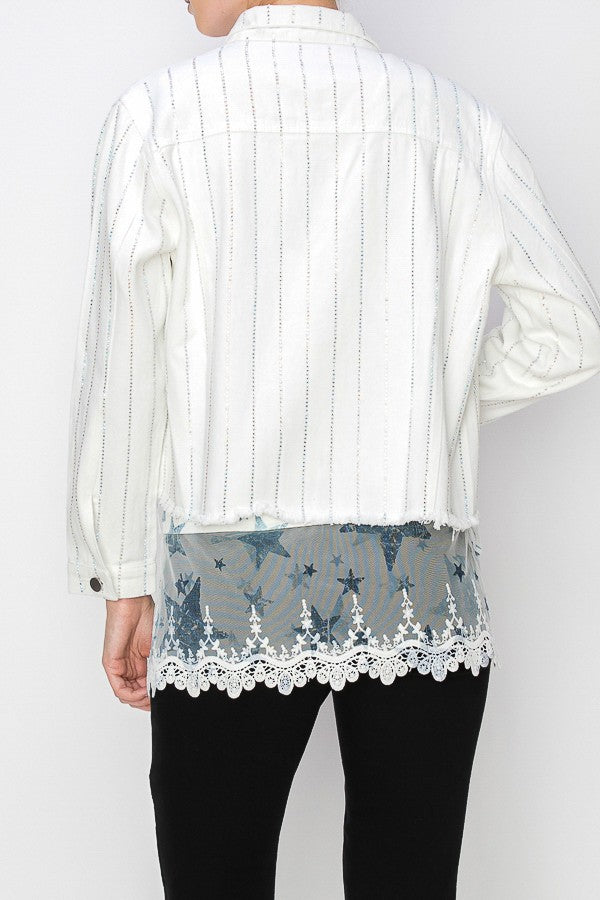 Ivory Denim Jacket With Sparkly Stones