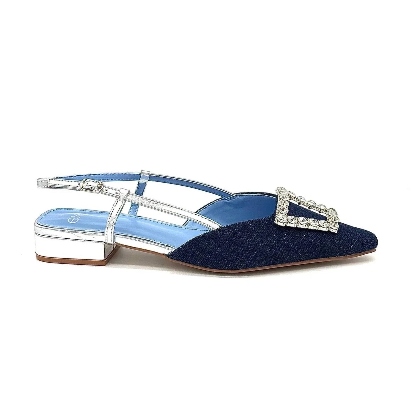 Low-heeled slide sandals in sky blue