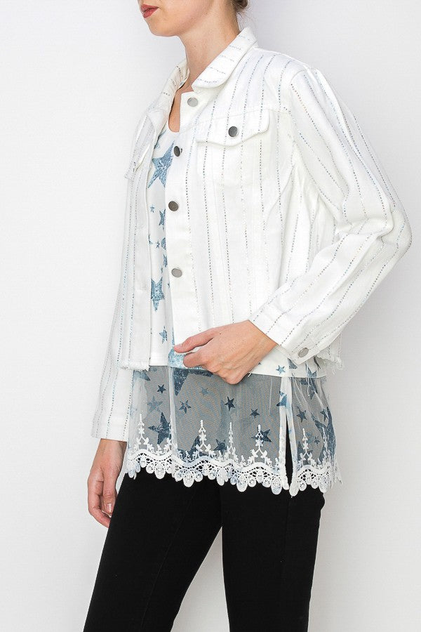 Ivory Denim Jacket With Sparkly Stones