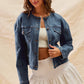 Collarless Denim Jacket With Front Pockets