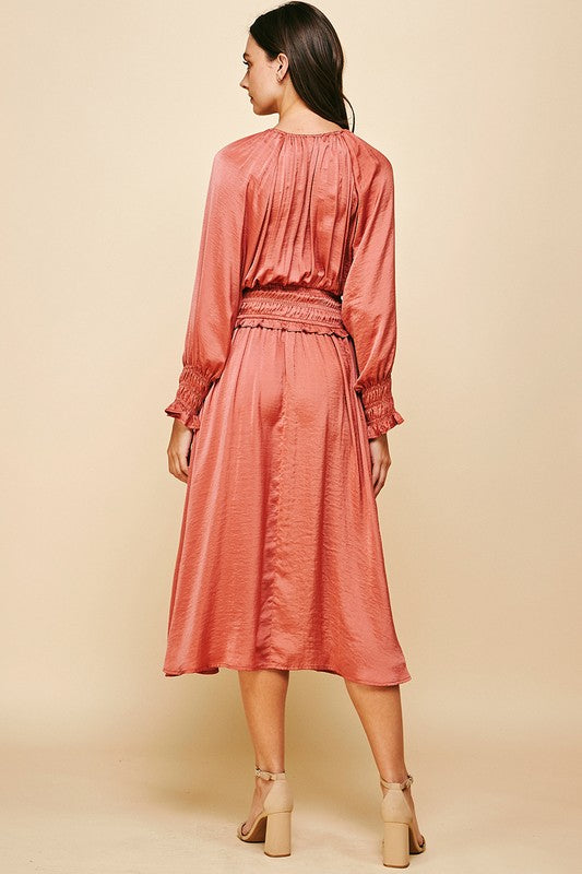 Dusty Coral Pleated Maxi Dress