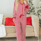 Red Stripe Contrast Velvet Trim Bow Knot Waist 2pcs Pajama Set