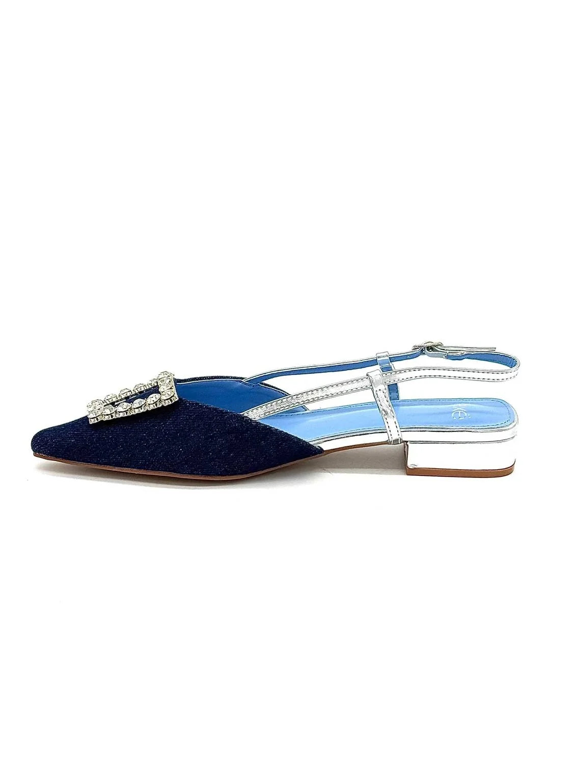 Low-heeled slide sandals in sky blue