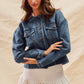 Collarless Denim Jacket With Front Pockets