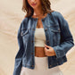 Collarless Denim Jacket With Front Pockets