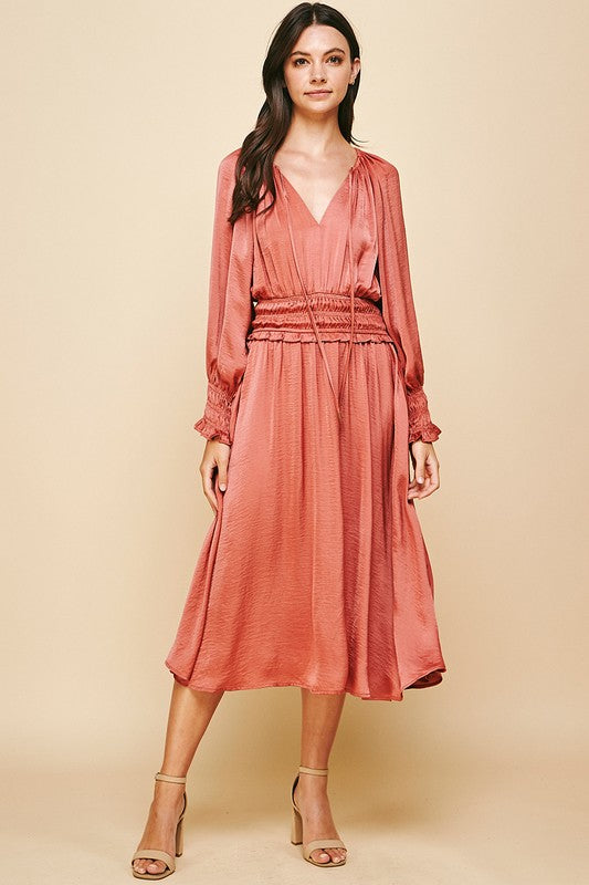 Dusty Coral Pleated Maxi Dress