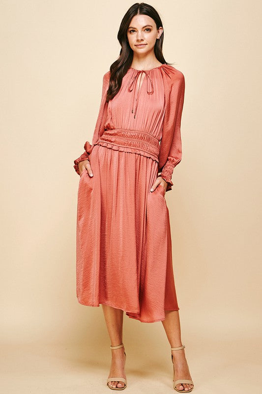 Dusty Coral Pleated Maxi Dress