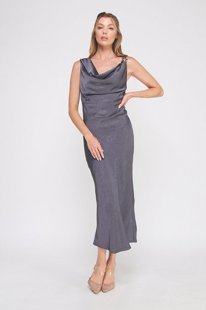 Draped Midi Dress With Brooch Detail (Assorted Colors)