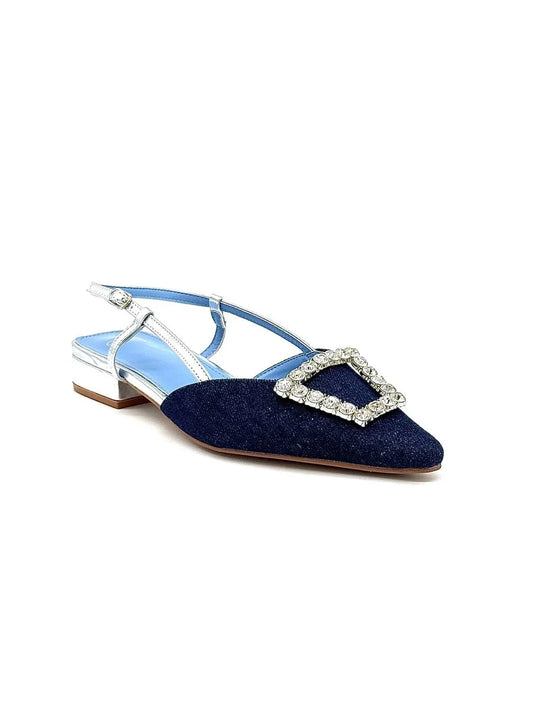 Low-heeled slide sandals in sky blue