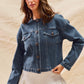 Collarless Denim Jacket With Front Pockets