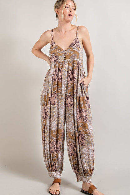 Paisley Spaghetti Strap Jumpsuit (Assorted Colors)