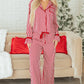 Red Stripe Contrast Velvet Trim Bow Knot Waist 2pcs Pajama Set