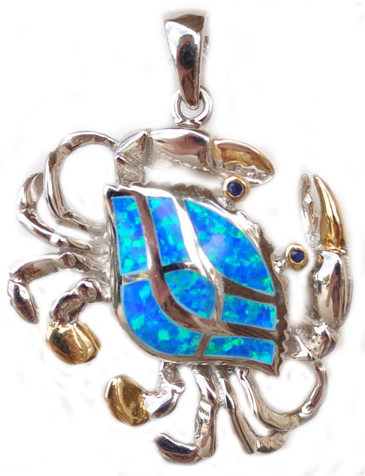 Blue Crushed Opal Crab Pendant