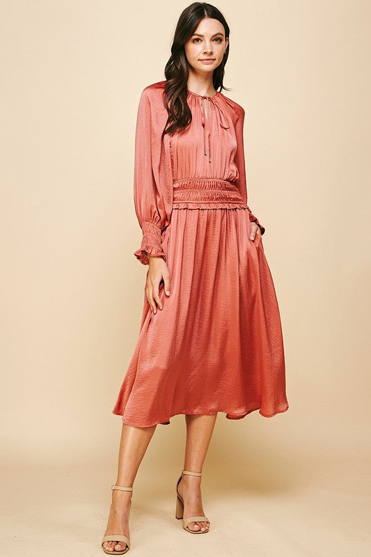 Dusty Coral Pleated Maxi Dress