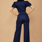 Navy Puff Sleeve Jumpsuit