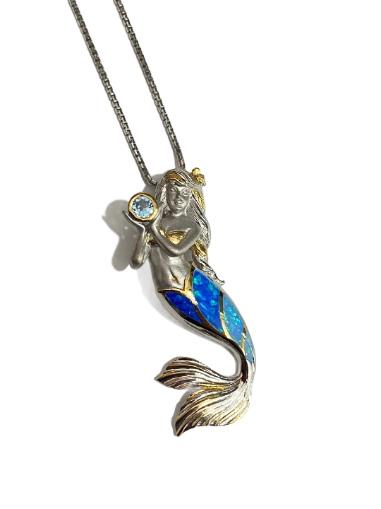 Blue Opal Mermaid Pendant