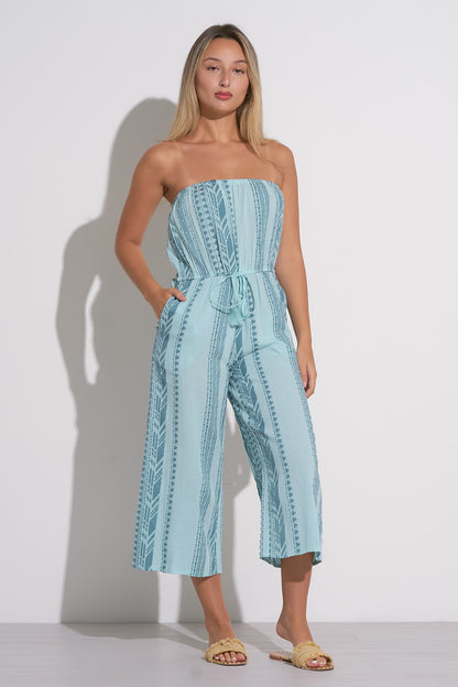 Blue Two Tone Strapless Jumper Romper