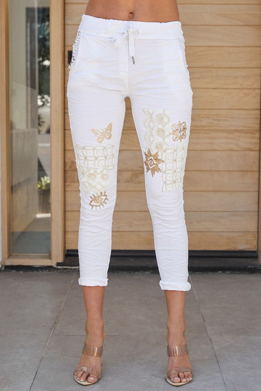 White and Gold Crinkle Jogger