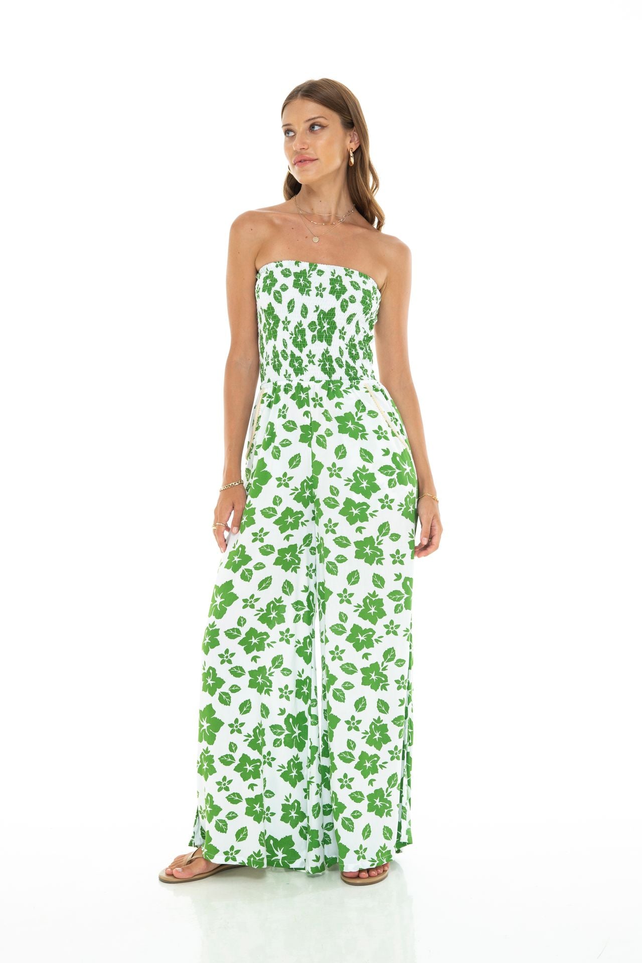 Green Hibiscus Jumpsuit