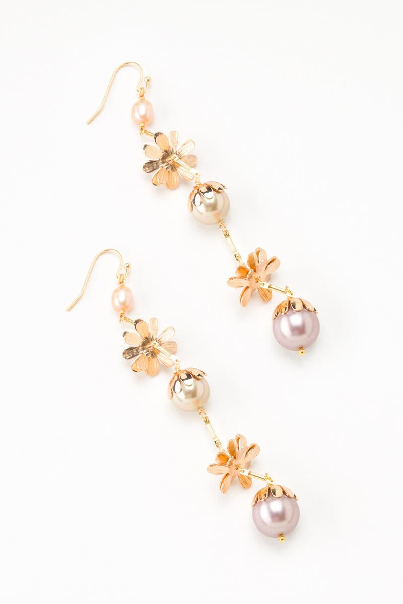 Multi Flower & Pearl Dangle Earring (Assorted Colors)