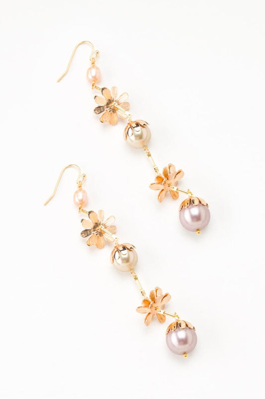 Multi Flower & Pearl Dangle Earring (Assorted Colors)