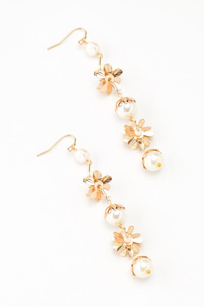 Multi Flower & Pearl Dangle Earring (Assorted Colors)