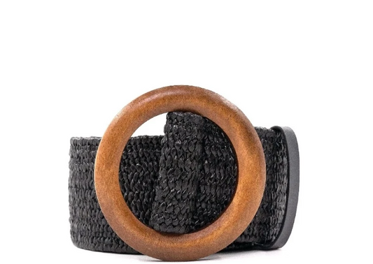 Woven Belt with Wood Buckle (Assorted Colors)