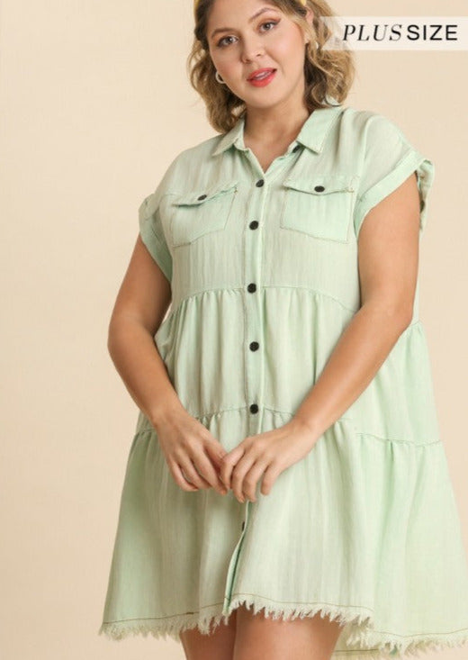 Frayed Hem Button Down Dress