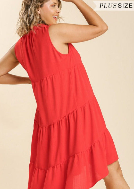 Split Neck Tiered Dress