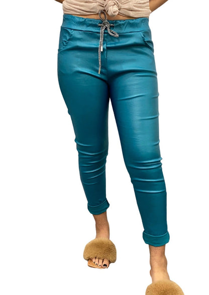 Kambria Teal Crinkle Joggers