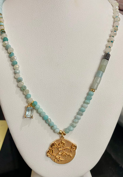 Floral Coin Necklace (Assorted Colors)