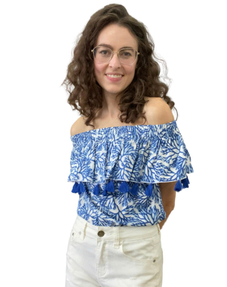 Off The Shoulder Blue Coral Top
