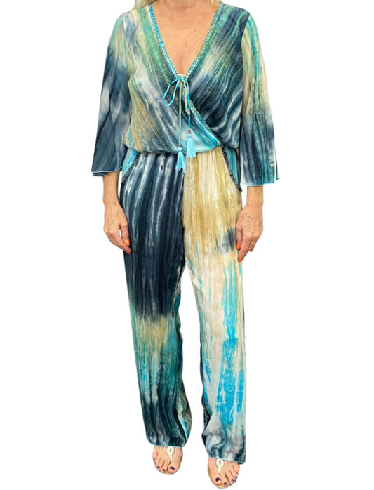 Blue Tie Dye Zion Bell Sleeve Jumpsuit