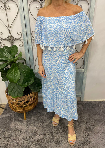 Monica Tassel Strapless Midi Dress