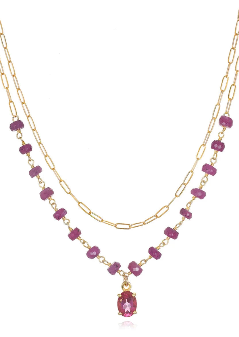 Layered Gemstone Necklace (Assorted Colors)