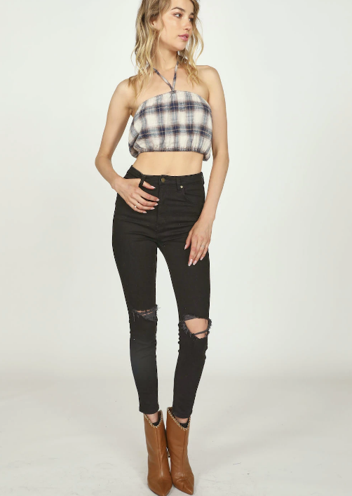 Sandy  Plaid Flannel Halter Bandeau