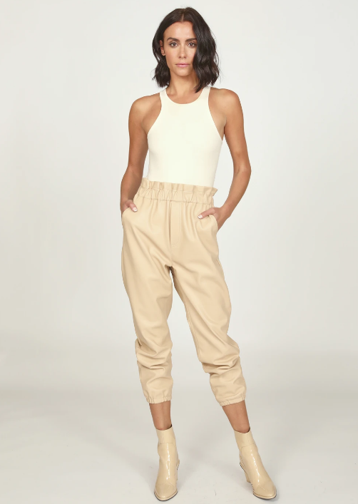 Camel Faux Leather Jogger