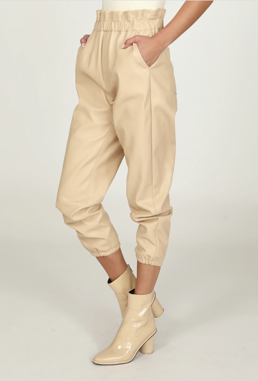 Camel Faux Leather Jogger