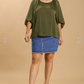 Olive Washed Satin Baloon Sleeve Top (XL-2XL)