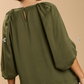 Olive Washed Satin Baloon Sleeve Top (XL-2XL)
