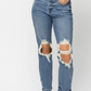 Blue High Waist Destroyed Boyfriend Fit